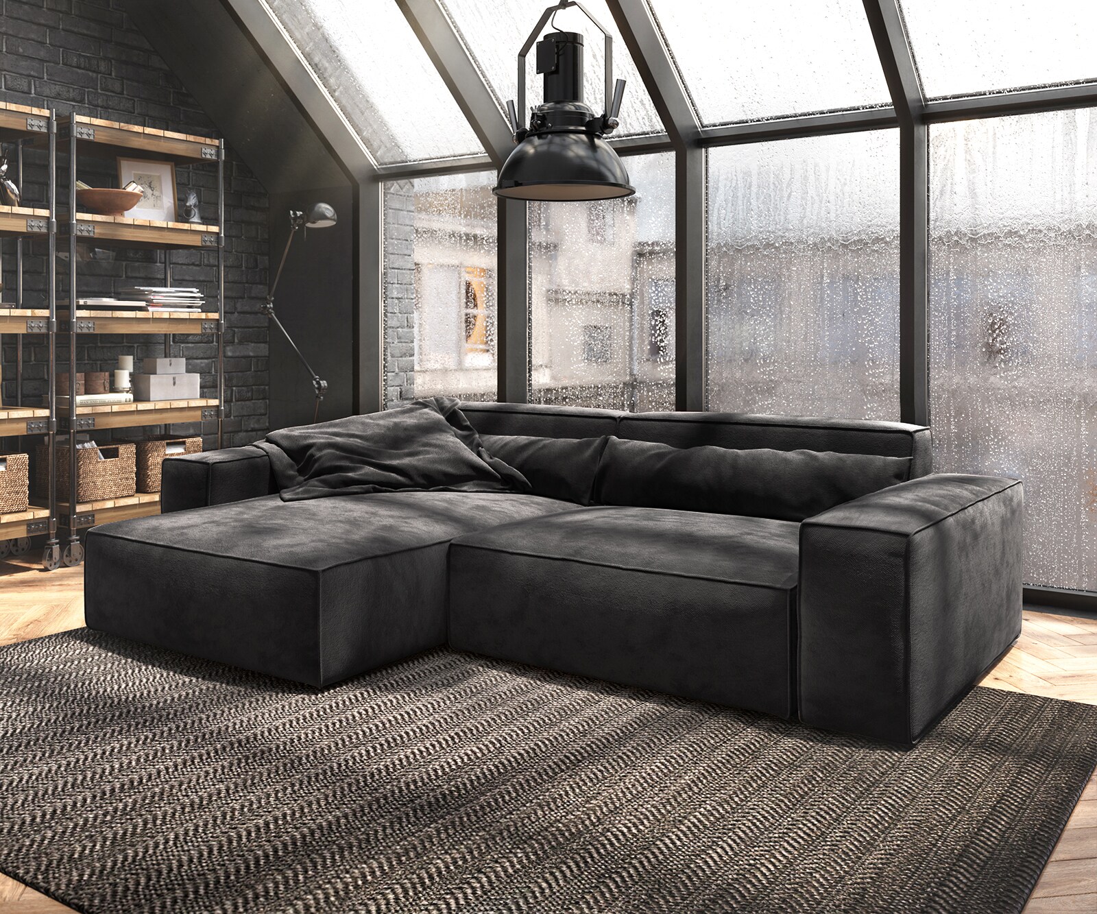 Hoekbank Sirpio XL 270x170 cm microvezel zwart recamiere variabele