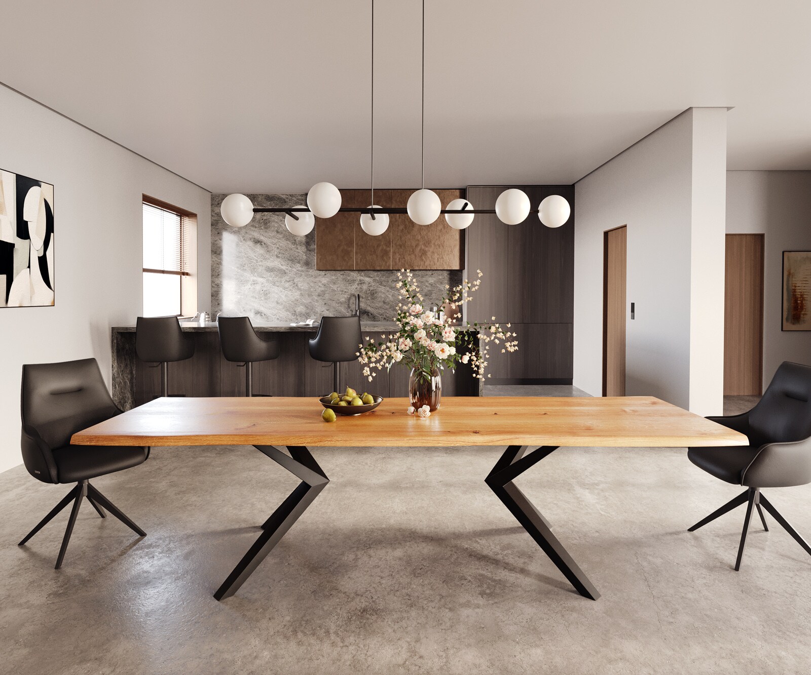 Eettafel Edge 300x100x4 eiken natuur Zenthara kantig metaal zwart Live-Edge 1