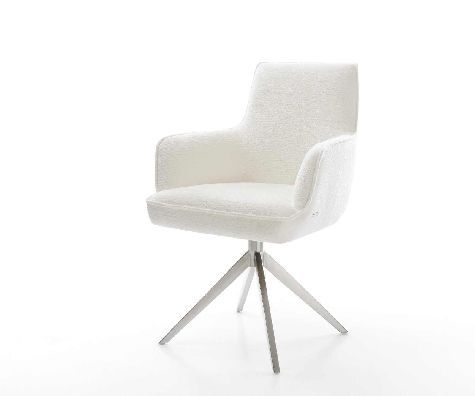 Draaistoel Heira-Flex met armleuning bouclé zacht beige kruisframe breed roestvrij staal 360° draaibaar rocker-functie pocketveer kern 1