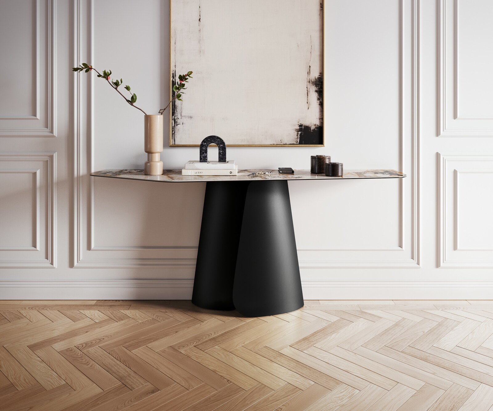 Consoletafel Edge Polygonaal 180x50 cm Keramiek Patagonia Poliert Livos Metaal Zwart 3