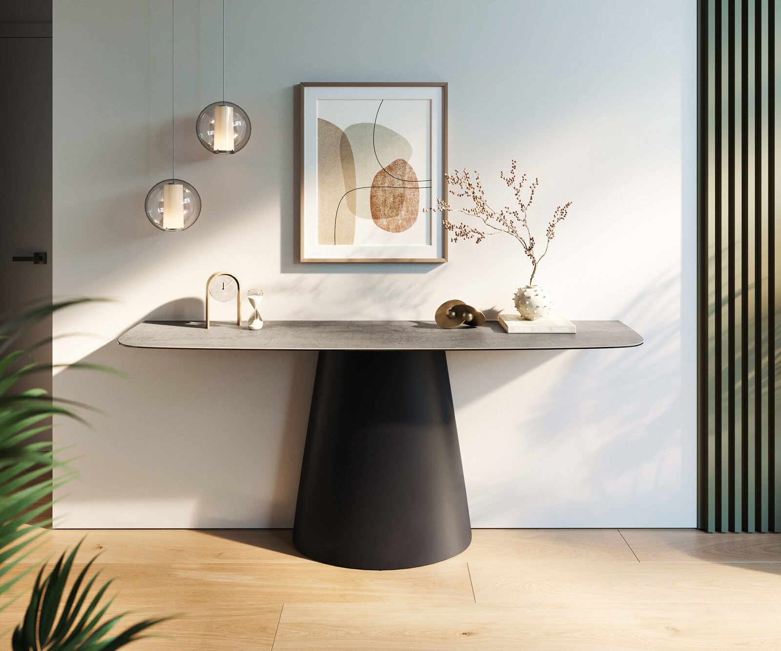 Consoletafel Edge Bootvorm 180x40 cm Keramiek Betongrijs Conos Metaal Zwart 2