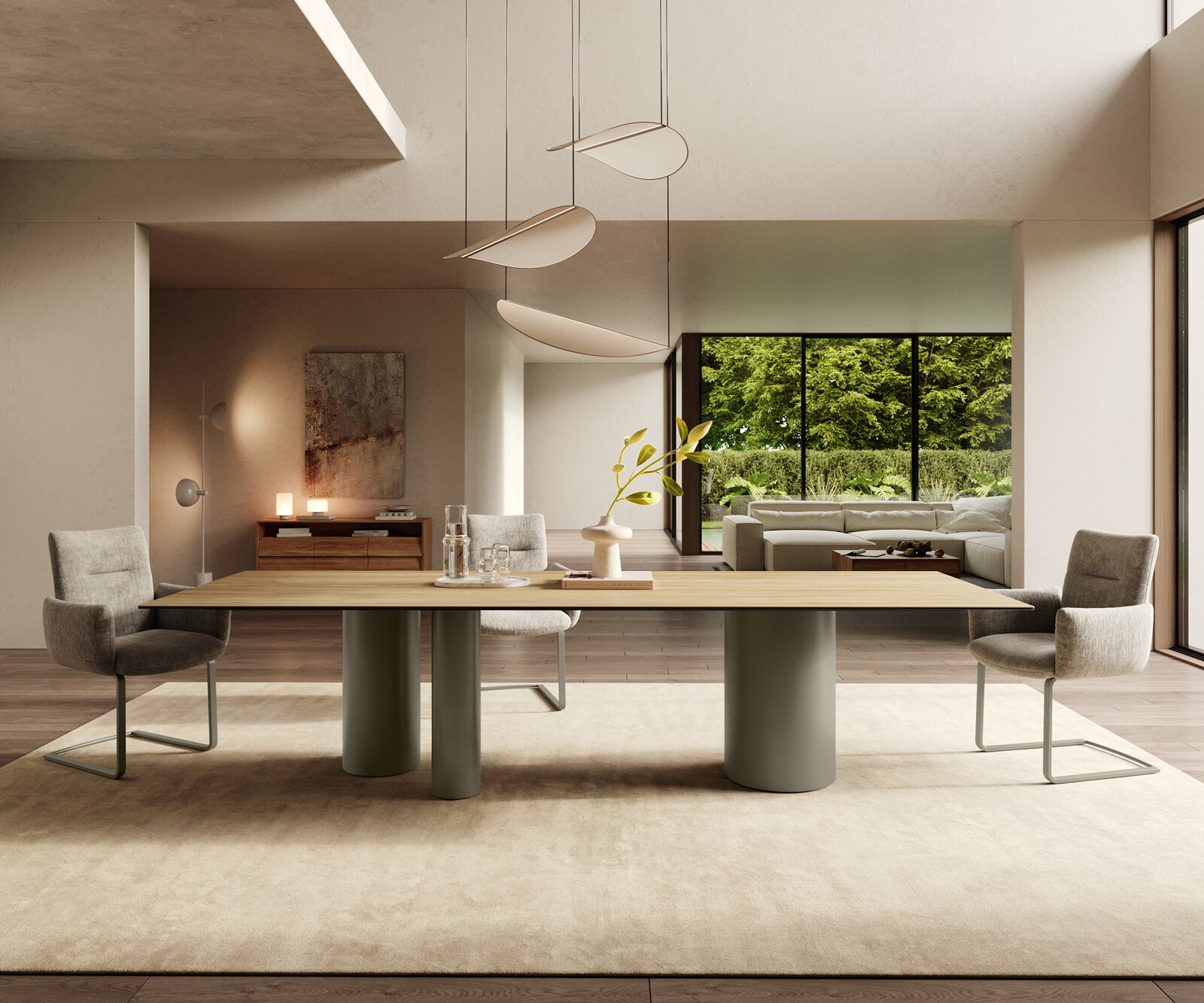 Eetkamertafel Edge 300x100 keramiek Laminam® Sabbia eiken kleur Troa metaal effectafwerking titaan 1