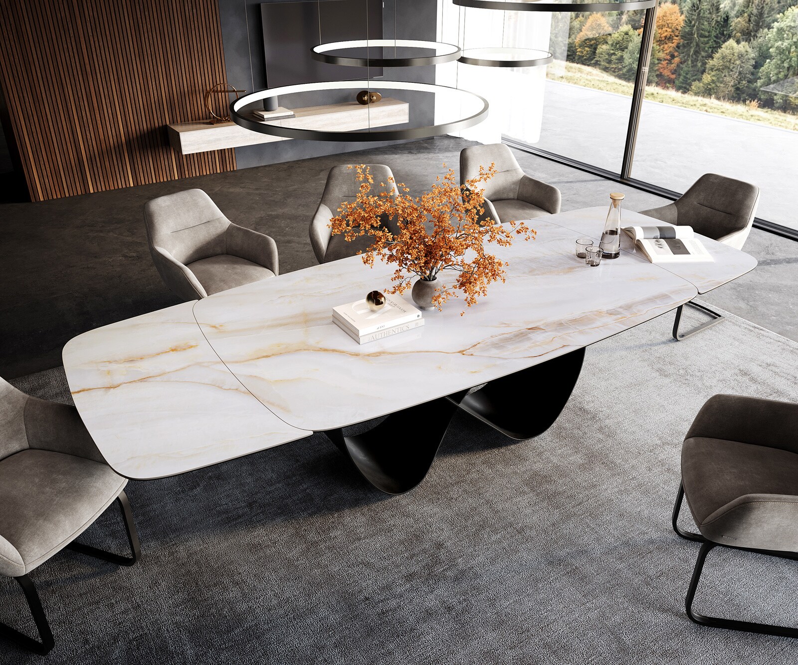 Eettafel Edge Boot 200-300x120 cm Keramiek Onyx Pearl Infinity Metaal Zwart uitschuifbaar 3