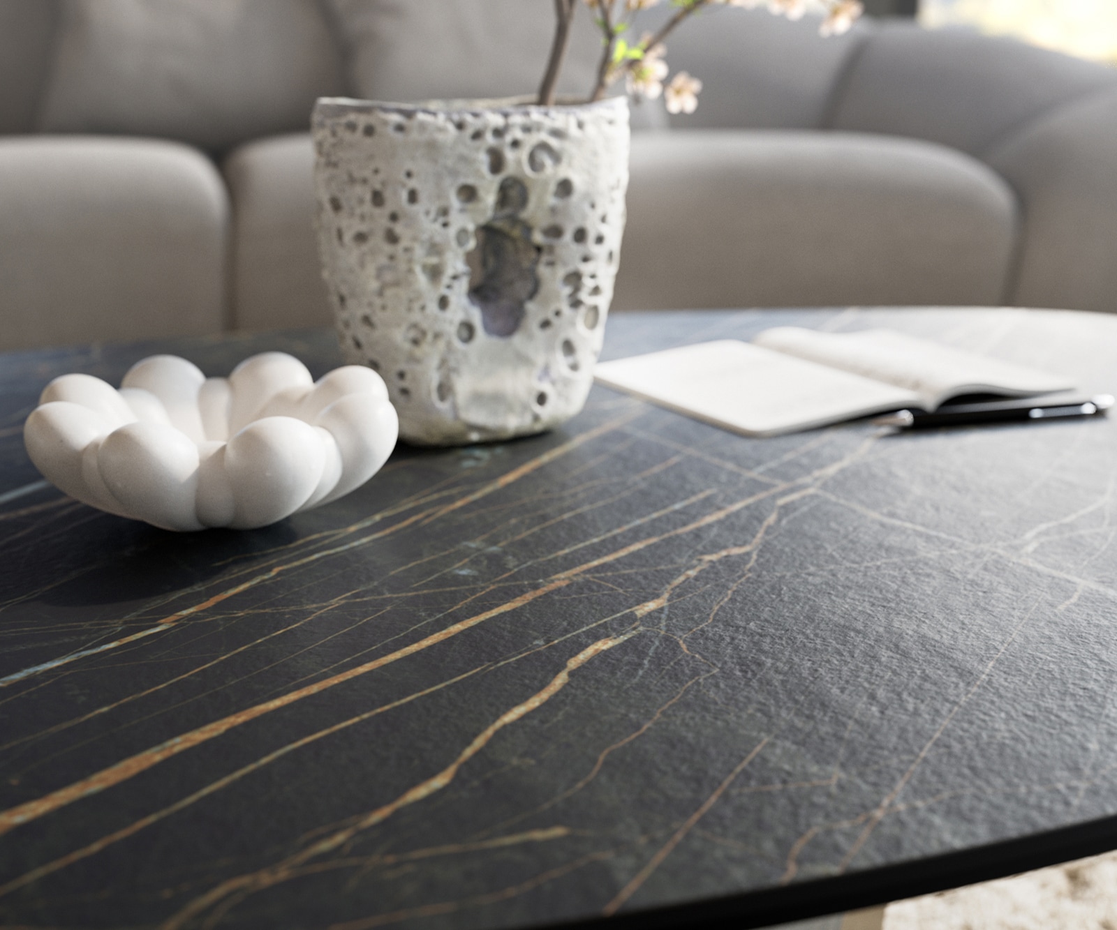 Salontafel Edge Organisch 140x76 cm keramiek Laminam® Noir Desir bruin Sarity zwart metaal 7