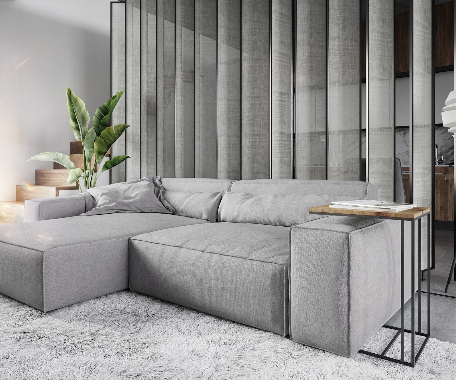 Hoekbank Sirpio XL 270x170 cm microvezel grijs recamiere variabele met kruk 4