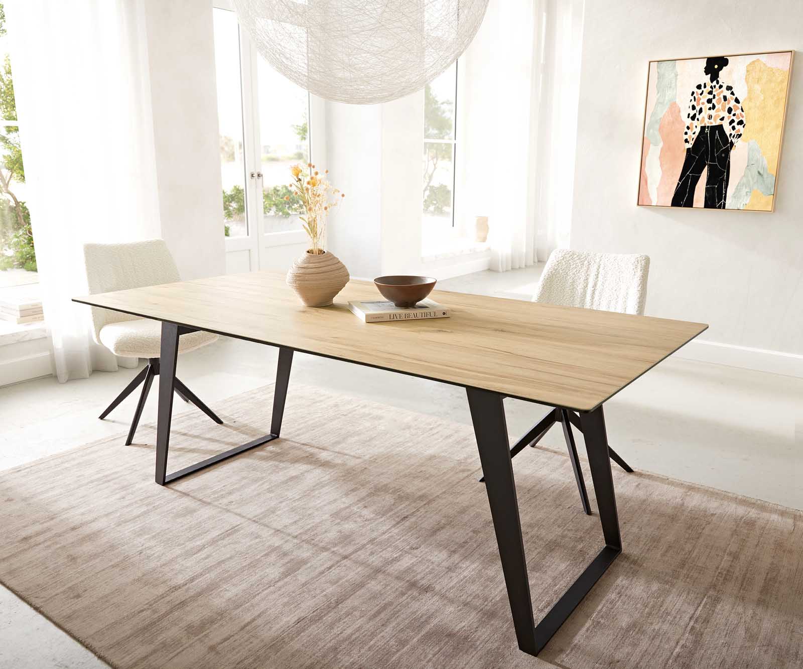 Eetkamertafel Edge 200x100 keramiek Laminam® Sabbia eiken kleur metaal schuin zwart 2 Eetkamertafel Edge 200x100 keramiek Laminam® Sabbia eiken kleur metaal schuin zwart 2