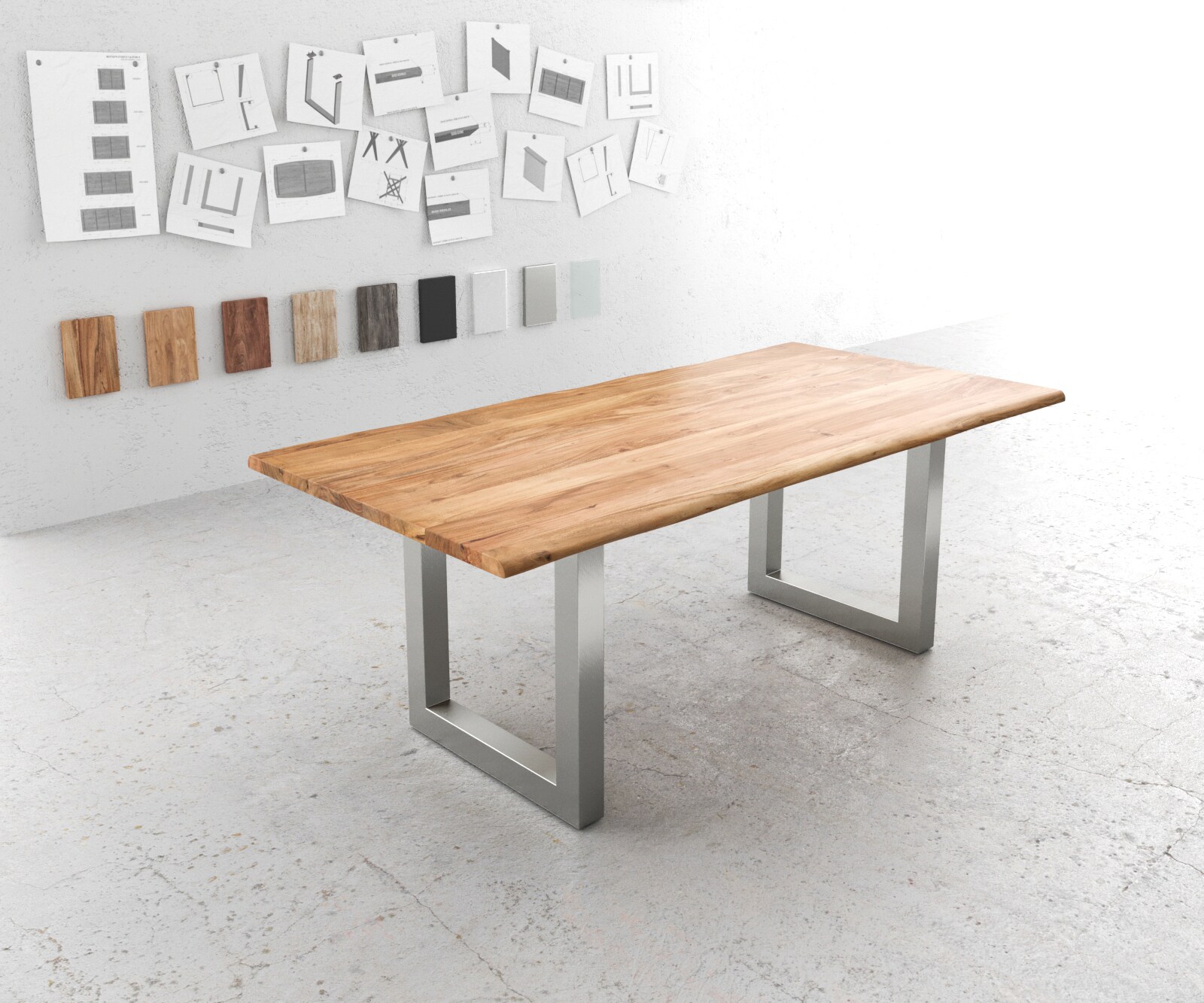 Eettafel Edge 200x100 acacia natuur roestvrijstaal breed Live-Edge 1