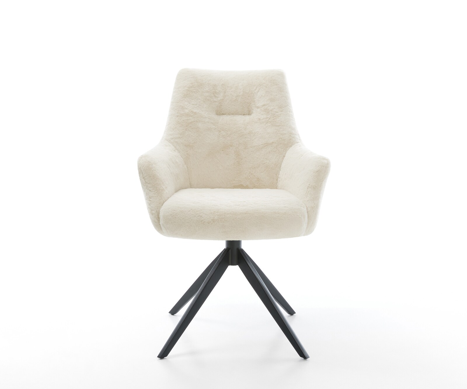 Draaistoel Alja-Flex met armleuning pluchen crème-wit kruisframe breed zwart 360° draaibaar rocker-functie pocketveer kern 2