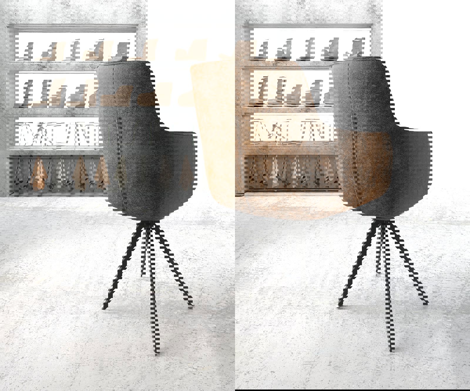 Draaistoel Pejo-Flex bruin antiek kruisframe hoekig zwart 180° draaibaar 3
