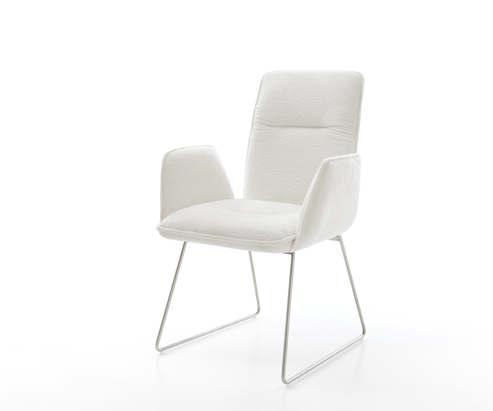Eetkamerstoel Vinja-Flex bouclé zacht beige slipframe roestvrij staal