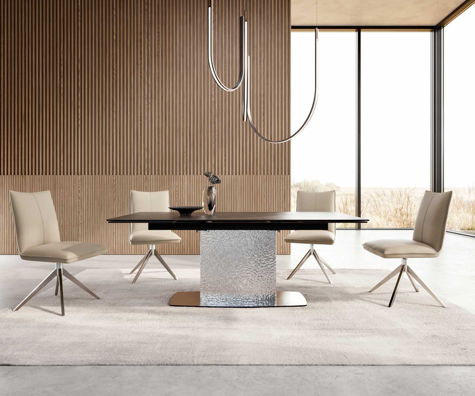Eetkamertafel Edge 200-300x100 keramiek Laminam®Noir Desir bruin Wave RVS uitschuifbaar 4