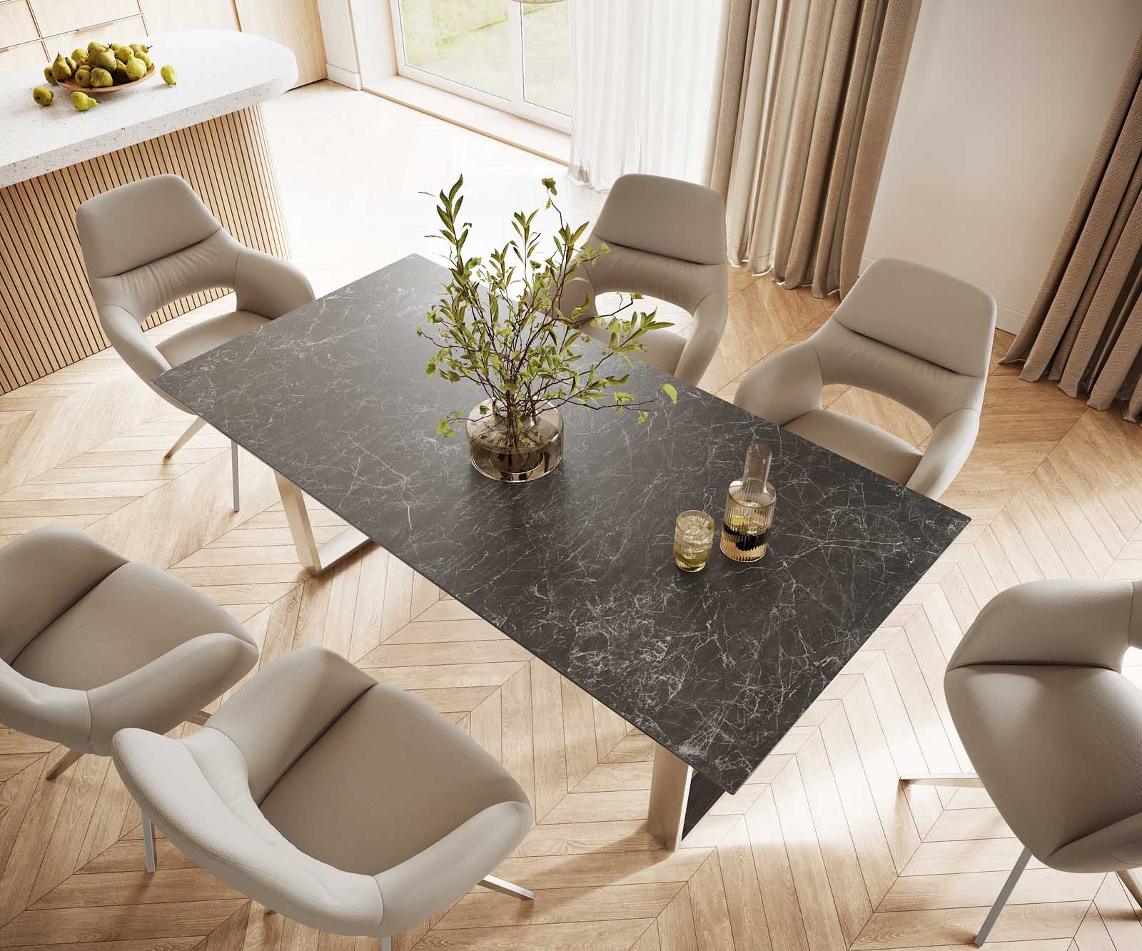 Eettafel Edge 200x100 keramiek Laminam® Nero Greco grijs roestvrij staal smal 3