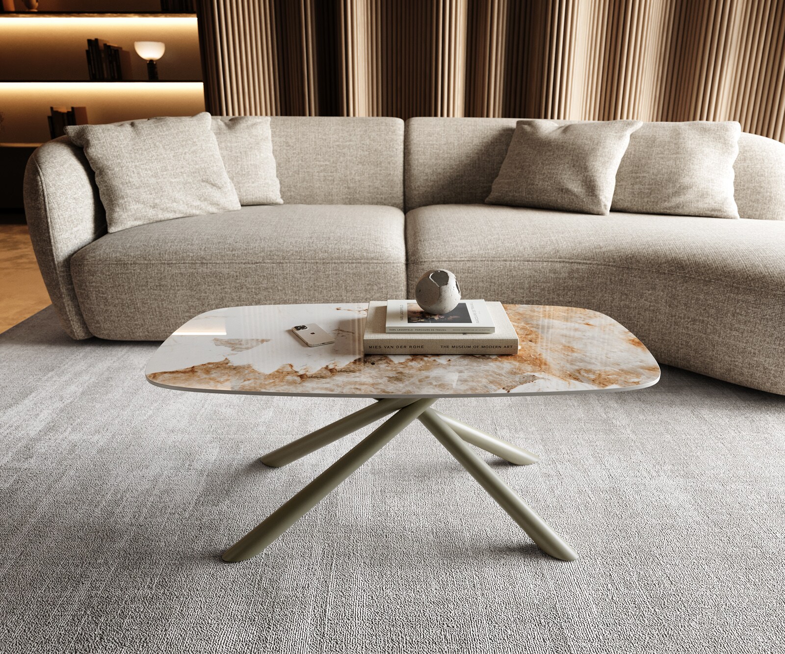 Salontafel Edge Boot 100x50 cm keramiek Minas Melange Sarity Metall effectafwerking titaan 2