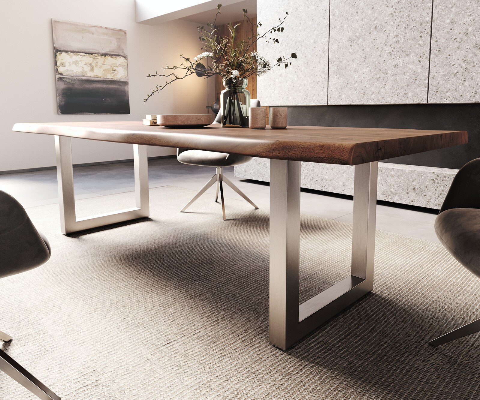 Eettafel Edge 260x100 XL acacia bruin roestvrijstaal breed Live-Edge 5