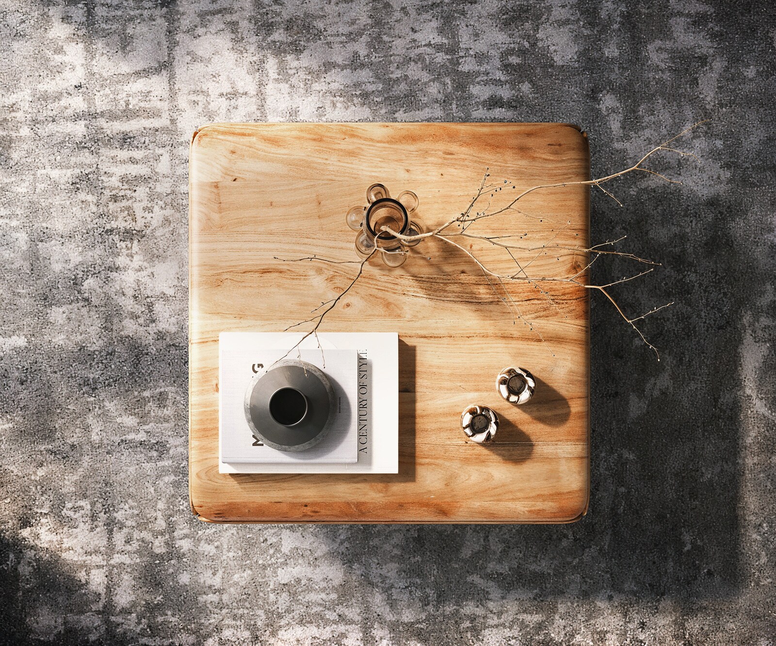 Salontafel Shavani 90x90 cm acacia natuur 2 deuren L-poot RVS zilver 3 Salontafel Shavani 90x90 cm acacia natuur 2 deuren L-poot RVS zilver 3