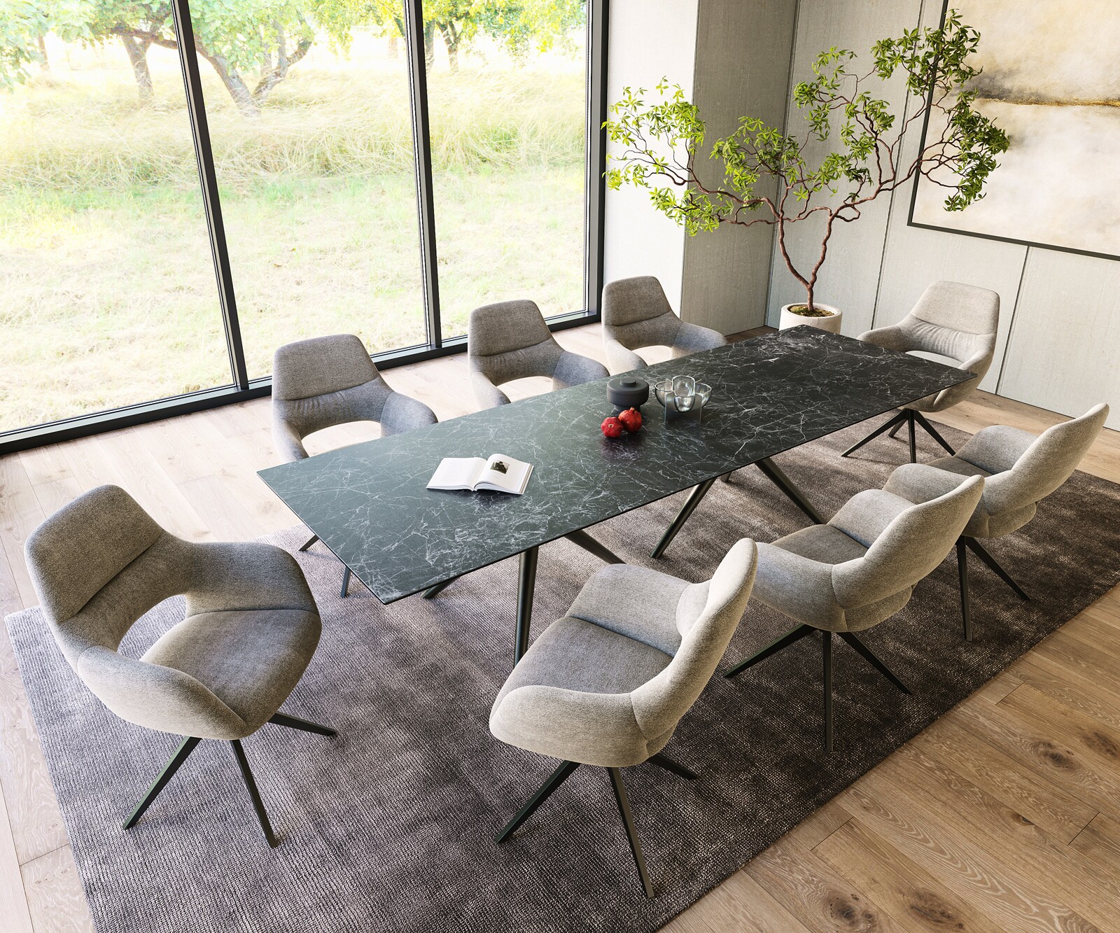 Eetkamertafel Edge 300x100 keramiek Laminam®Nero Greco Anthrazit Estelar rond  metaal zwart 5