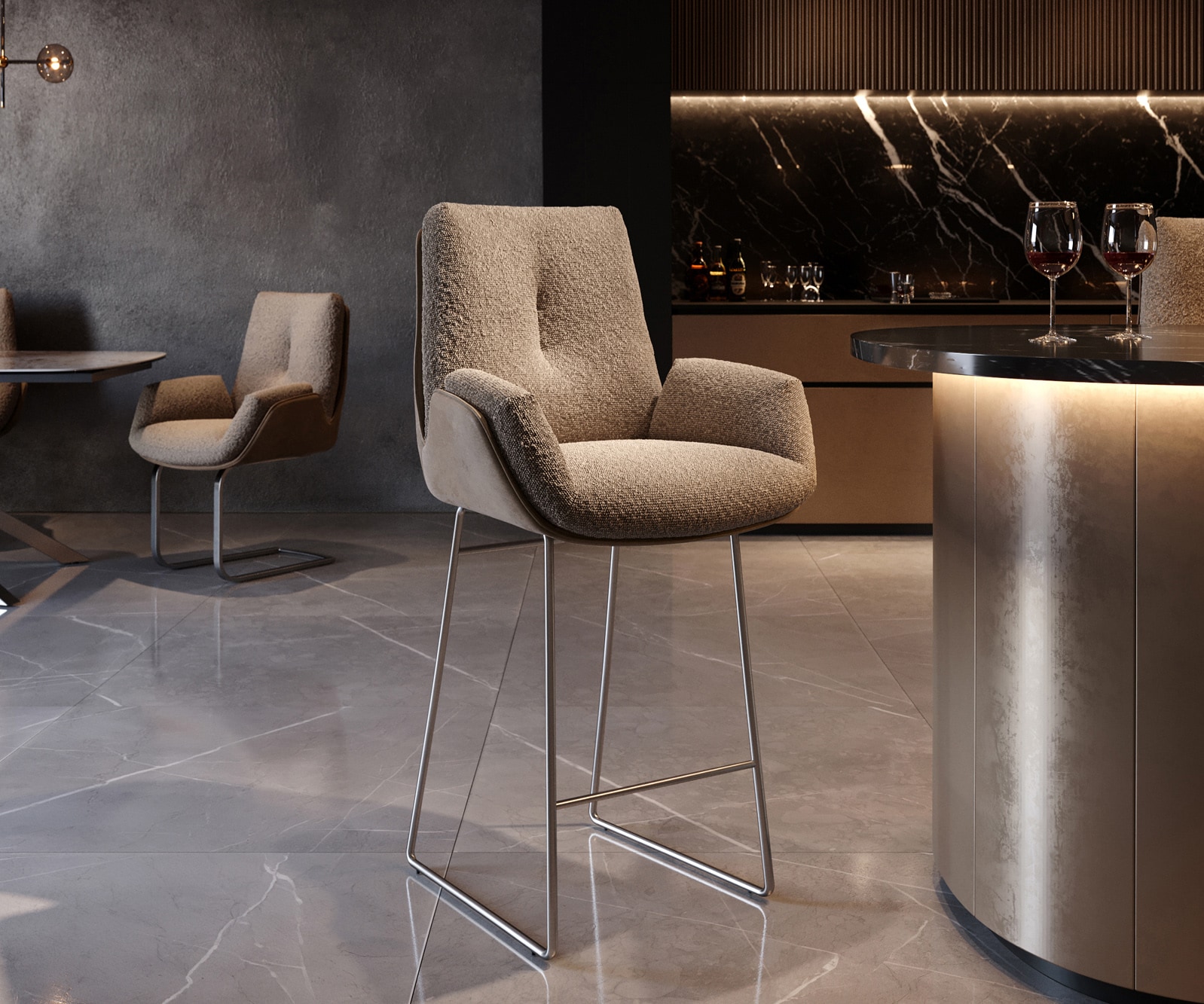 Barstoel Clea-Flex materiaalmix Mud RVS pocketvering Barstoel Clea-Flex materiaalmix Mud RVS pocketvering