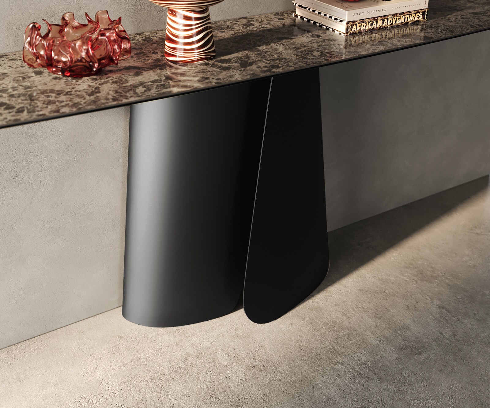 Consoletafel Edge Bootvorm 180x40 cm Keramiek Emperador Extra Lucidato Dunkelbraun Livos Metaal Zwart 6