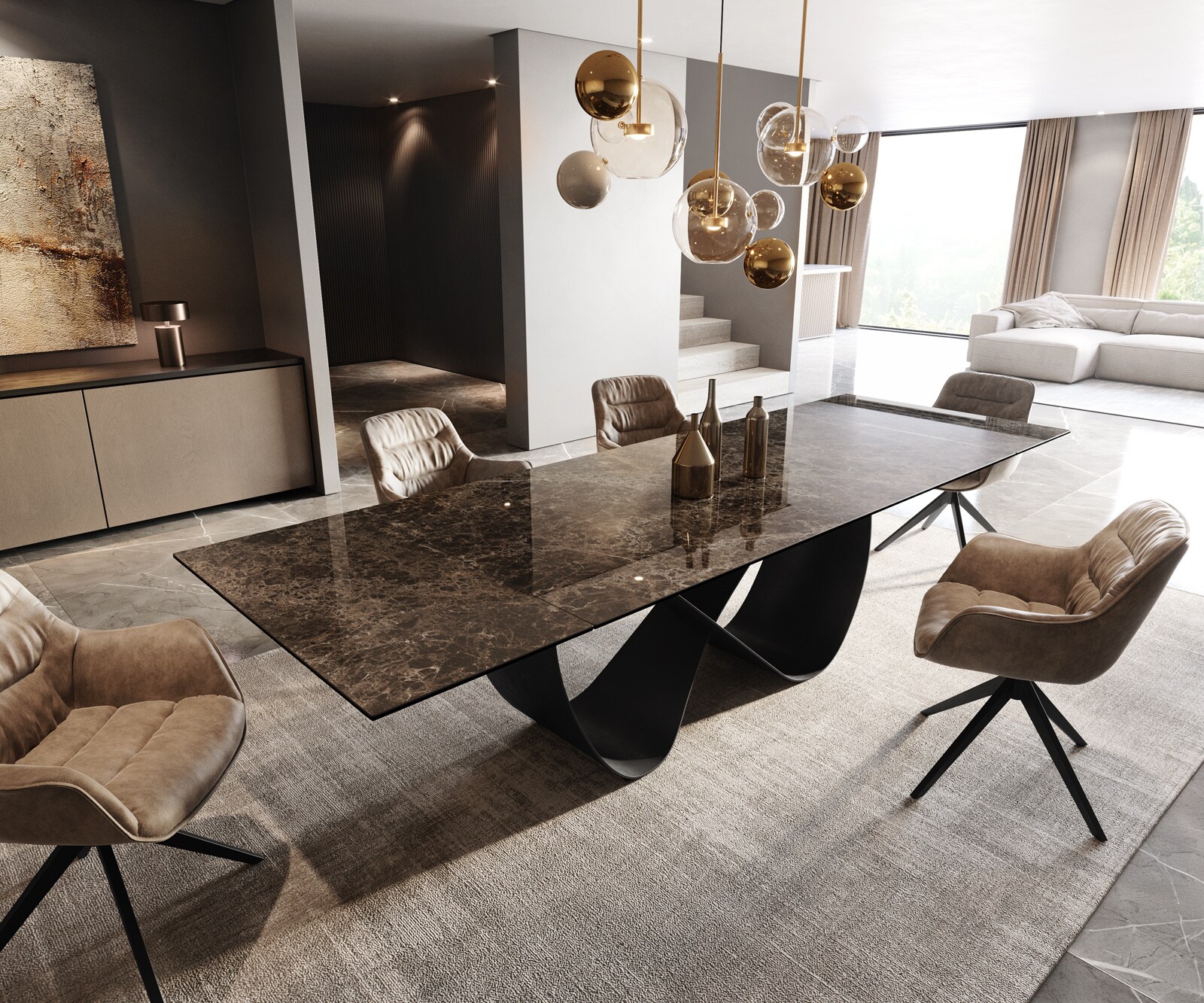 Eettafel Edge 200-300x100 keramiek  Laminam® Emperador Extra Lucidato donkerbruin Infinity metaal zwart uitrekbaar 1