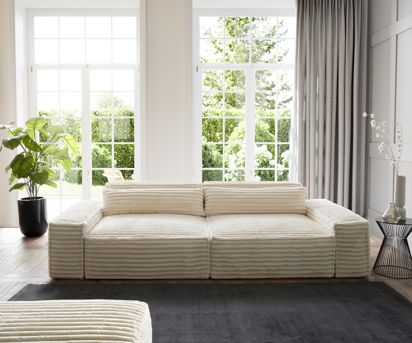 Grote bank Sirpio XL 270x130 cm Pluche Koord Beige met Kruk 1 Grote bank Sirpio XL 270x130 cm Pluche Koord Beige met Kruk 1