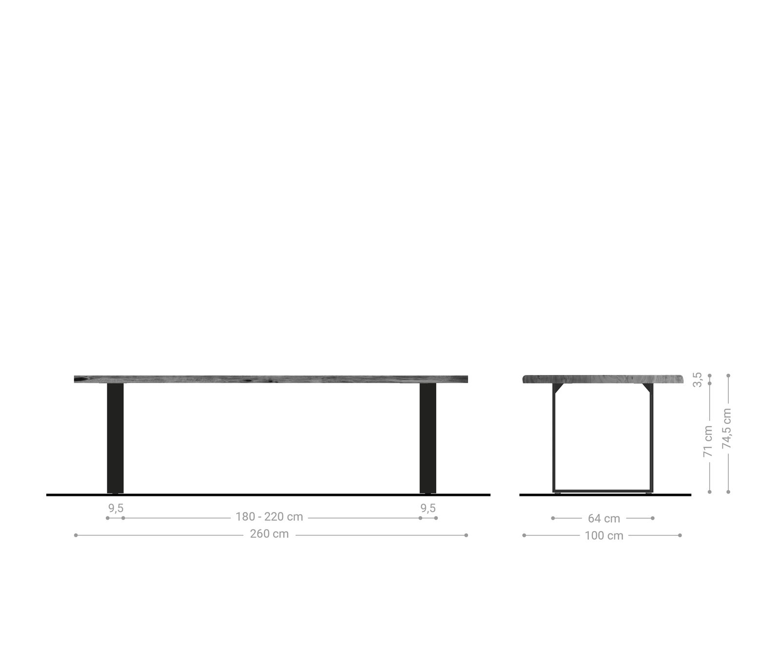 Eettafel Classic-Edge 260x100 acacia natuur frame hoekig metaal zwart 8