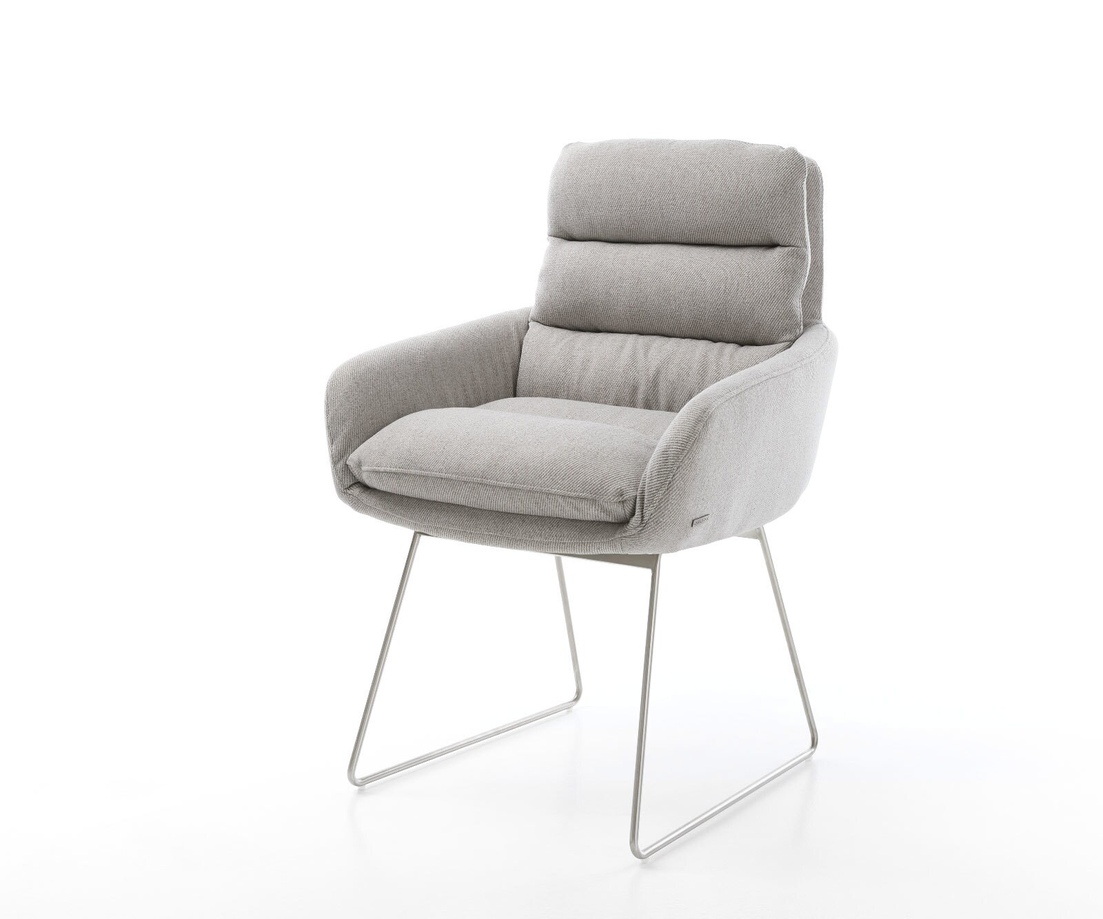 Eetkamerstoel Abelia-Flex met armleuning stripes lichtgrijs slipframe roestvrij staal