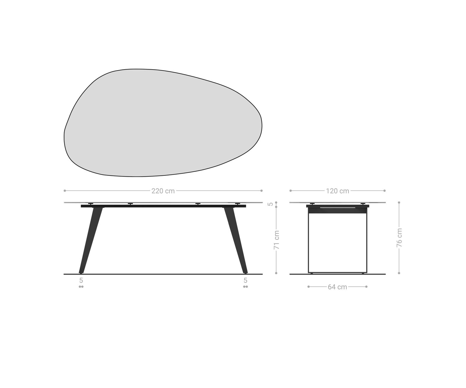 Eetkamertafel Edge Oval 220x120 cm Keramiek Laminam® Sabbia eikenkleurig Metaal Schuin Zwart 8