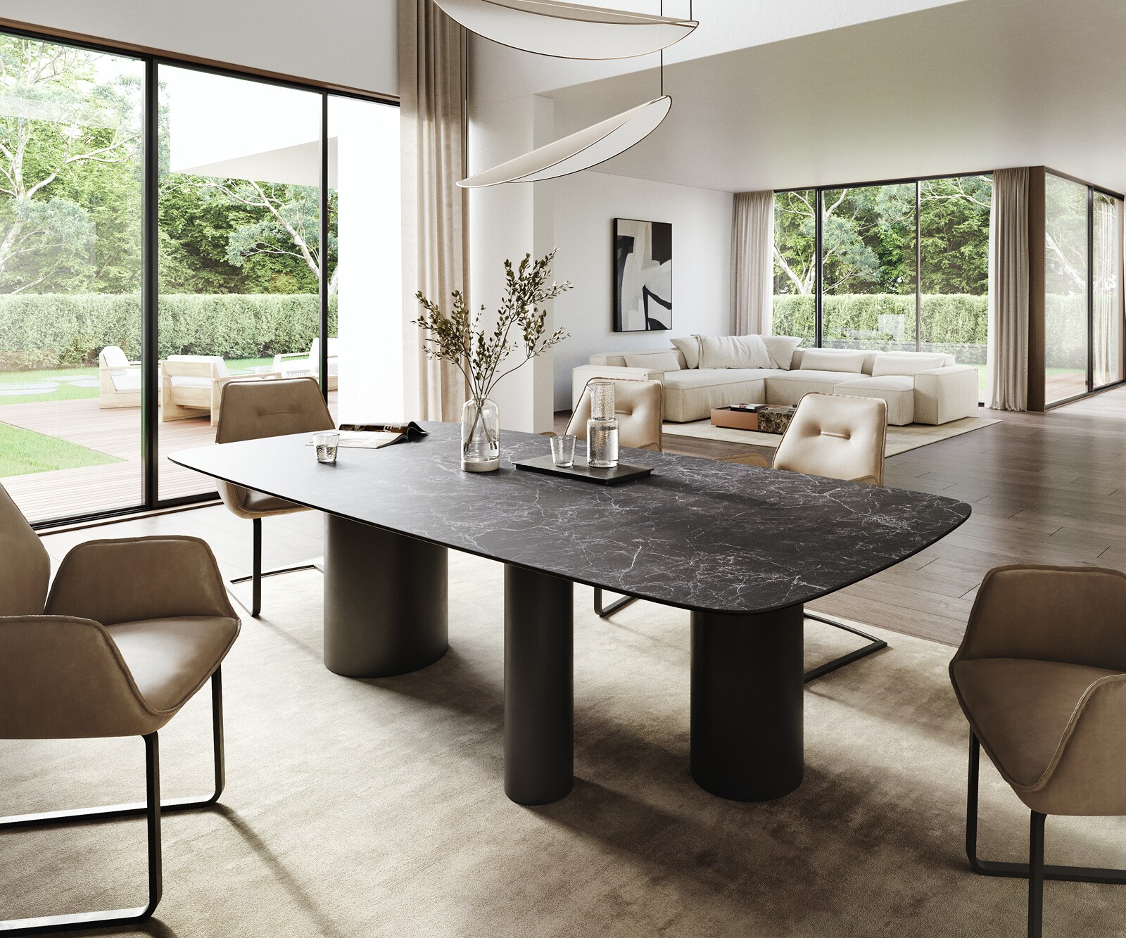 Eettafel Edge Boot 260x120 cm Keramiek Laminam® Nero Greco Anthrazit Troa Metaal Zwart