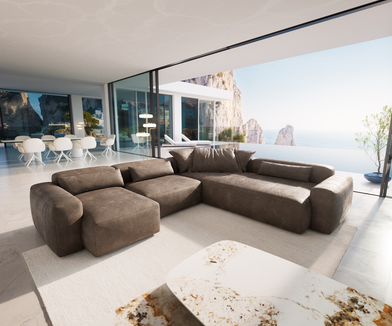 Woonkamer landschap Freestyle 360x290 cm Microvezelmateriaal Taupe Vintage kapnaad 1