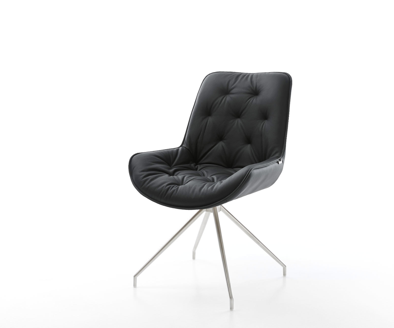 Eetkamerstoel Taimi-Flex echt leer zwart kruisframe conisch roestvrij staal Eetkamerstoel Taimi-Flex echt leer zwart kruisframe conisch roestvrij staal