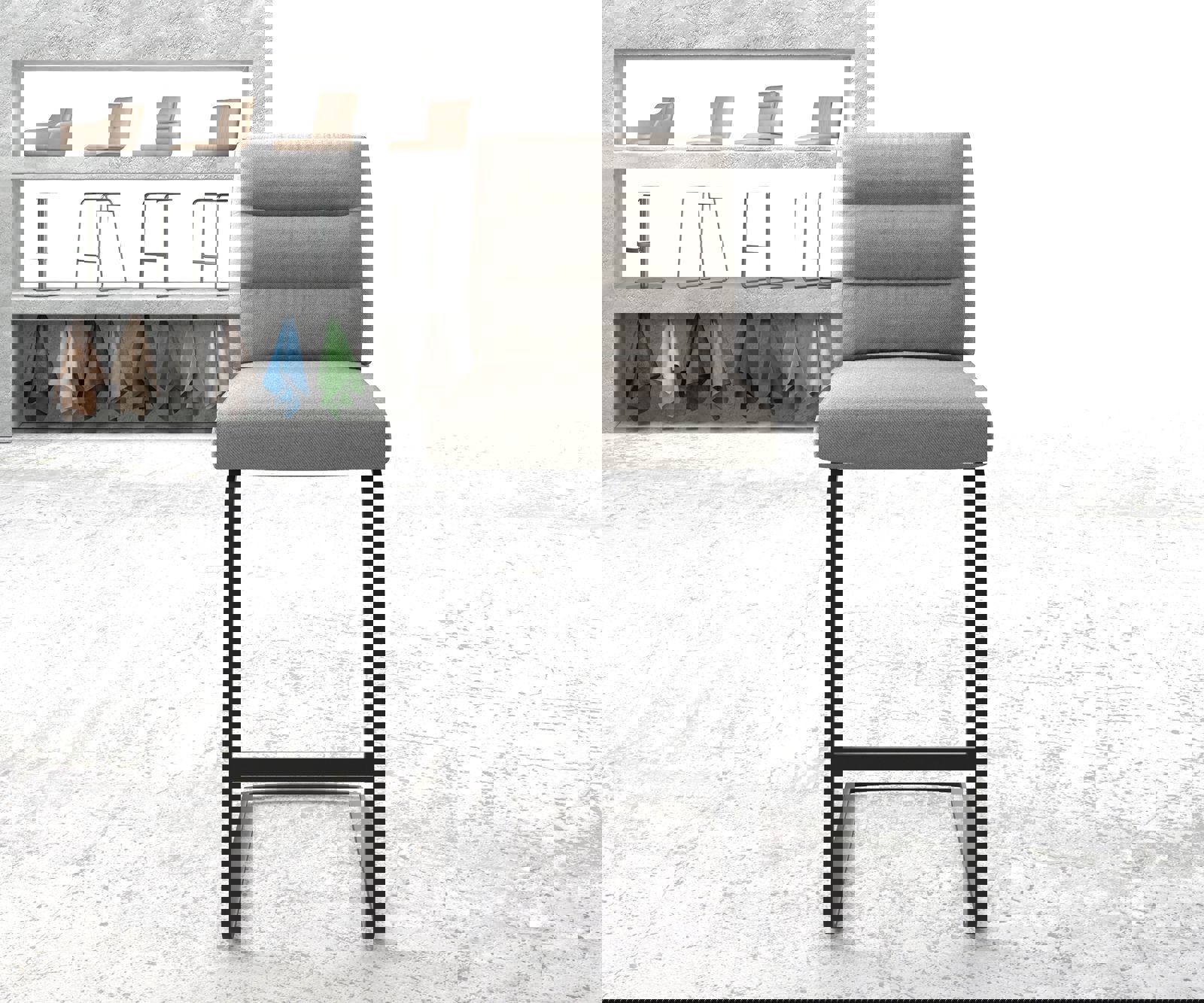 Barstoel Pela-Flex stripes lichtgrijs sledestoel vlak metaal 1 Barstoel Pela-Flex stripes lichtgrijs sledestoel vlak metaal 1