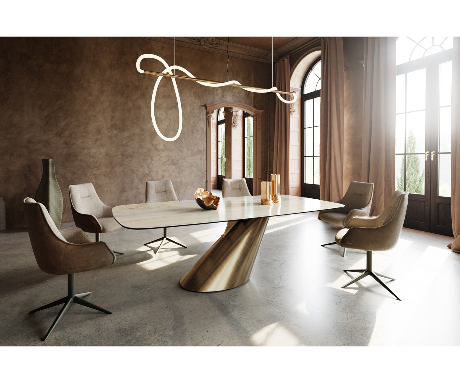 Eettafel Edge Boot 240x120 keramiek  Iris FMG Onice Oro Cono metaal goud 6