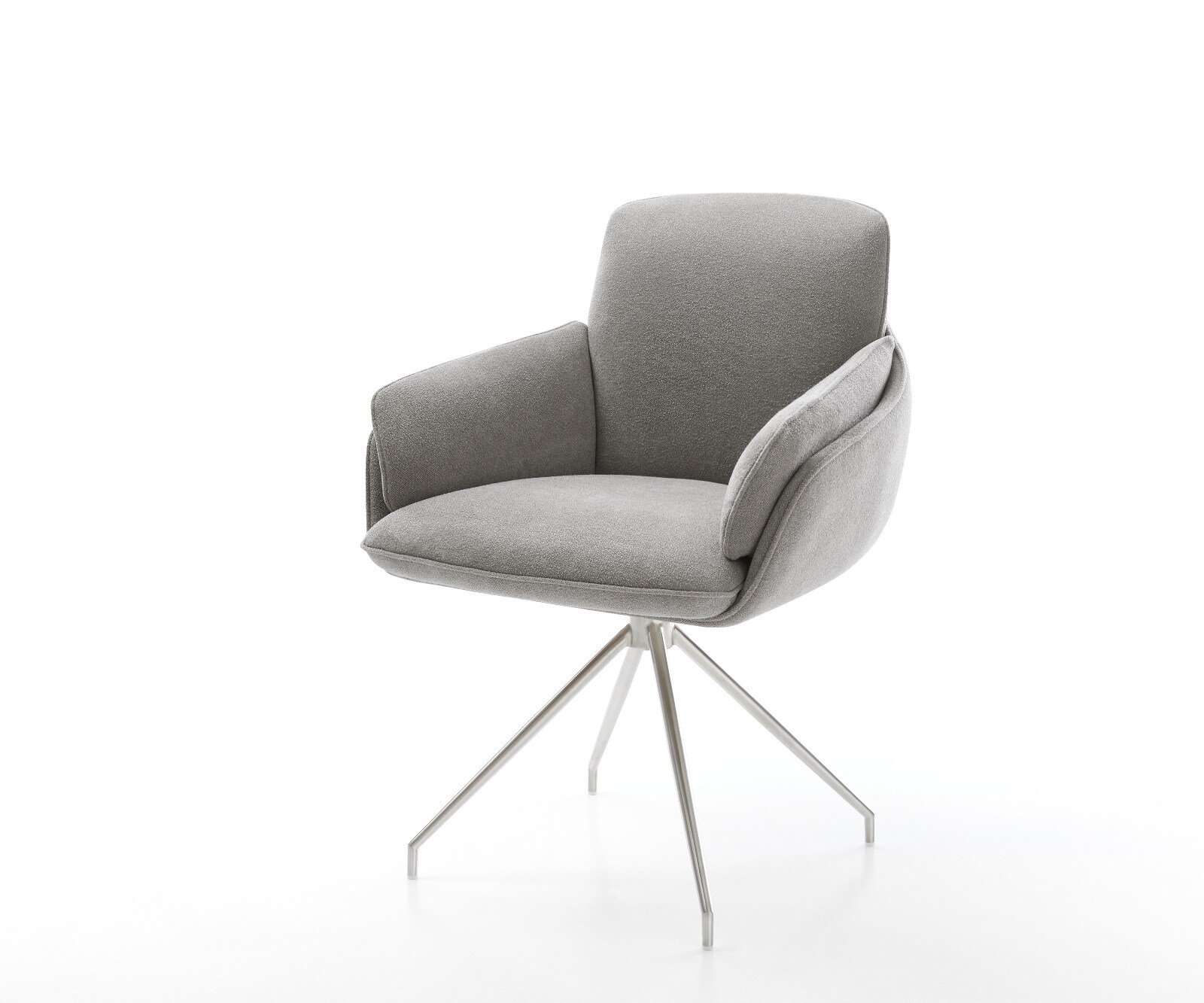 Eetkamerstoel Luan-Flex met armleuning zachte stof met structuur grijs kruisframe conisch roestvrij staal 1