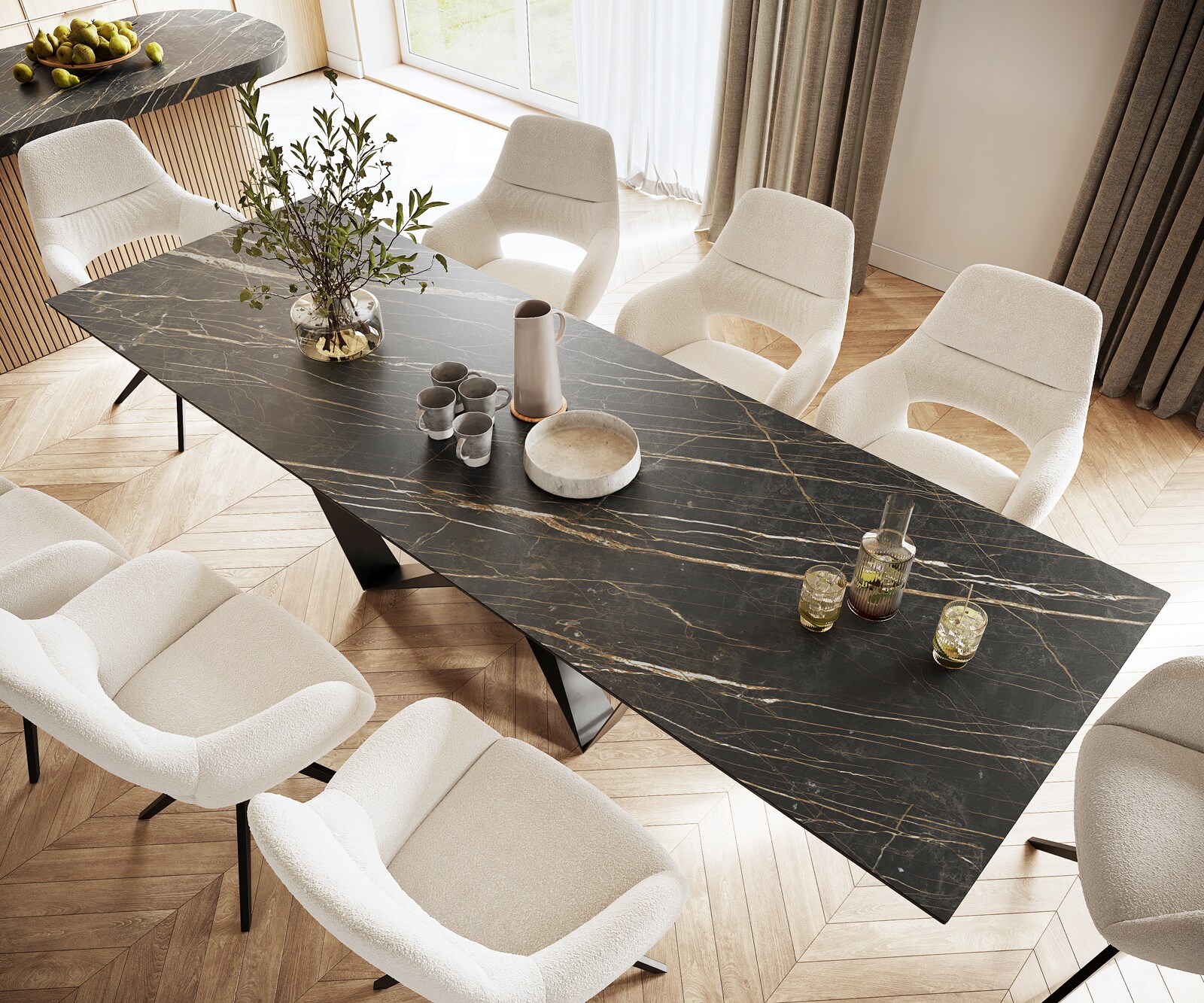 Eettafel Edge 300x100cm Laminam® keramiek bruin middenpoot vlak staal zwart 3