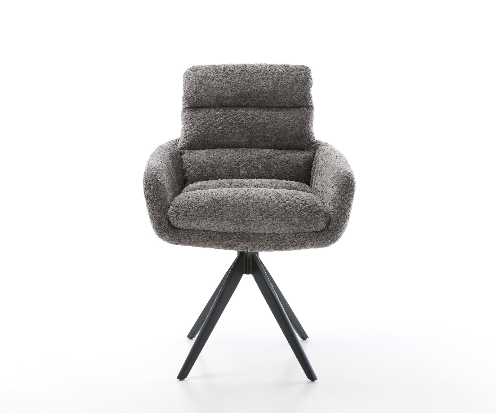 Eetkamerstoel Abelia-Flex met armleuning bouclé grijs kruisframe hoekig zwart 1 Eetkamerstoel Abelia-Flex met armleuning bouclé grijs kruisframe hoekig zwart 1