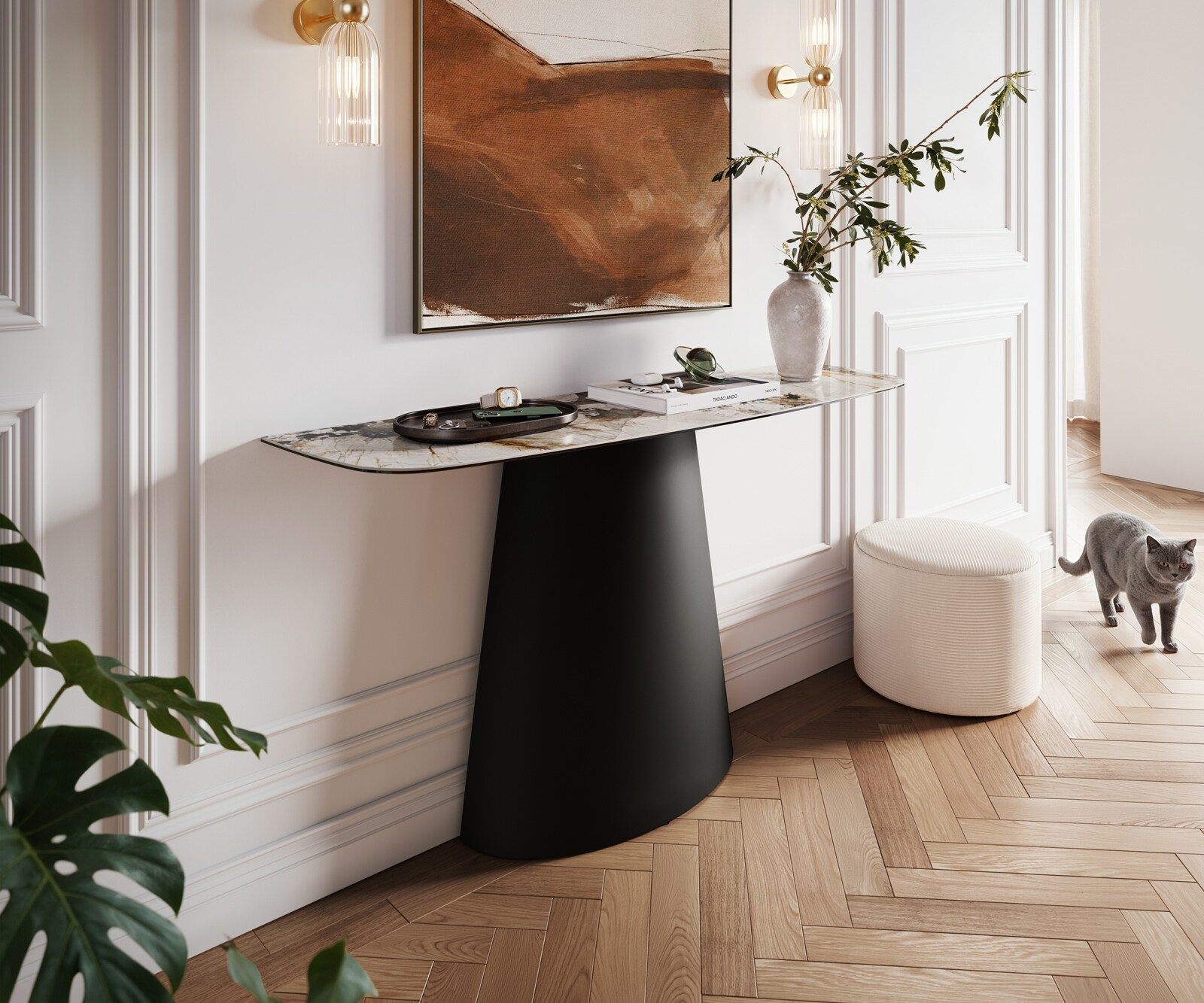 Consoletafel Edge Bootvorm 140x40 cm Keramiek Patagonia Poliert Conos Metaal Zwart 1