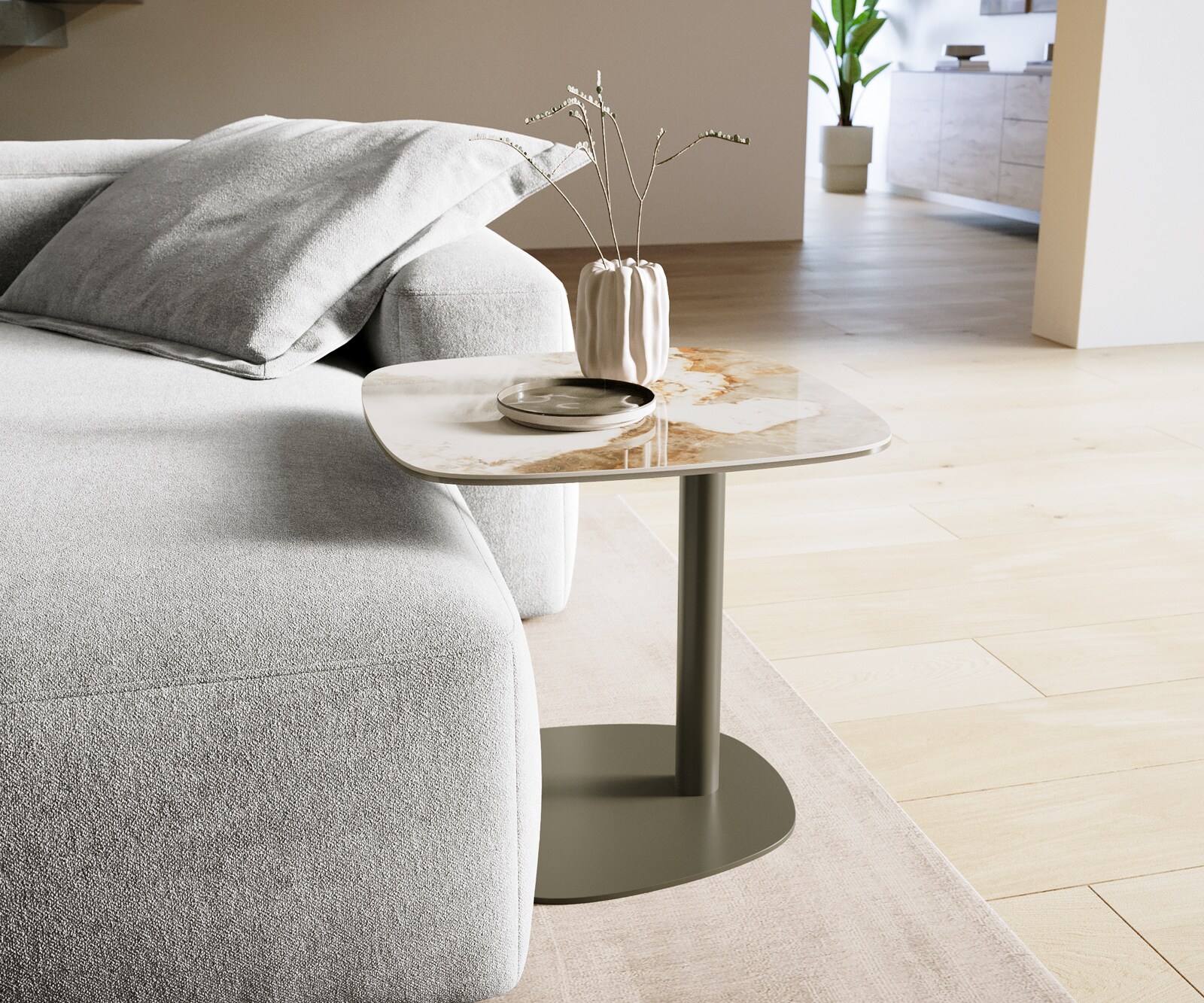 Salontafel Edge Boot 50x50 cm keramiek Minas Melange Eleny Metall effectafwerking titaan 2