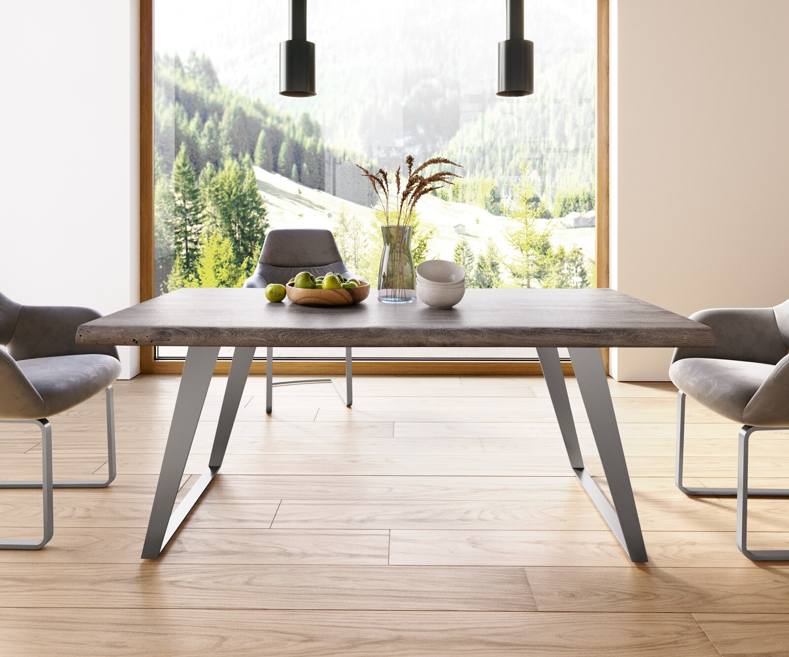 Eettafel Edge 180x90 XL acacia platina metaal schuin Live-Edge 4