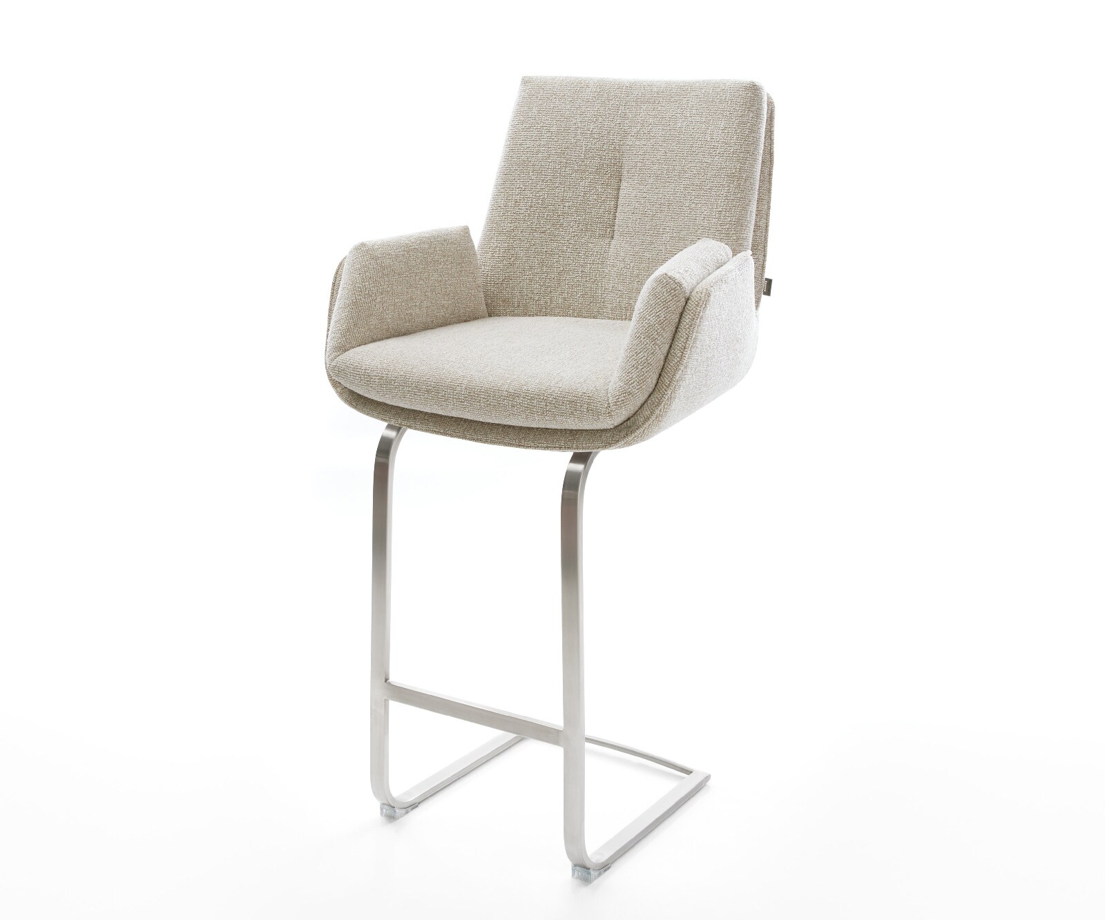 Barstoel Clea-Flex Zachte Geweven stof Beige Vrijkantelframe plat roestvrij staal Zilver 1