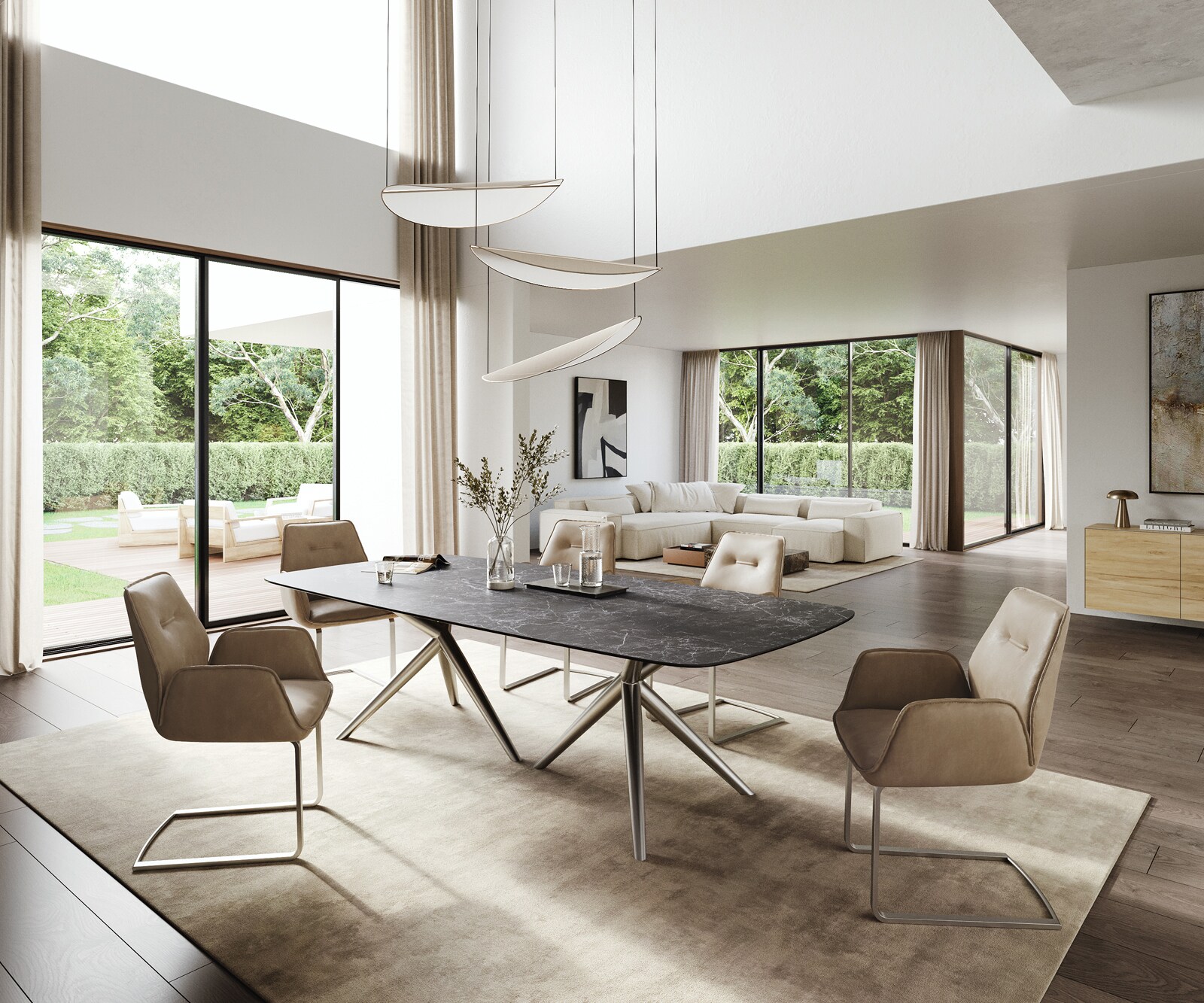 Eettafel Edge Boot 260x120 cm Keramiek Laminam® Nero Greco Anthrazit Estelar rond Roestvrij staal 5