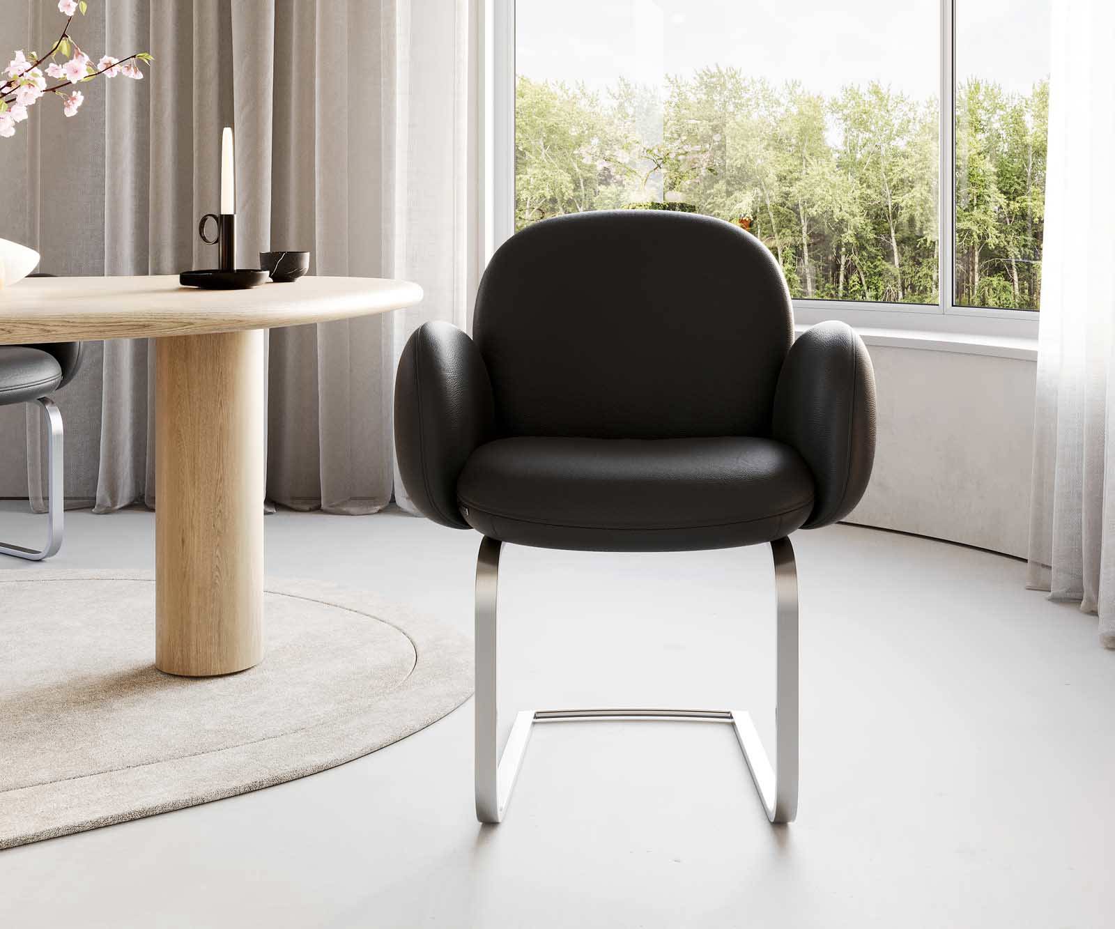 Sledemodel Nube-Flex met armleuning echt leer zwart sledemodel vlak roestvrij staal pocketveer kern 2