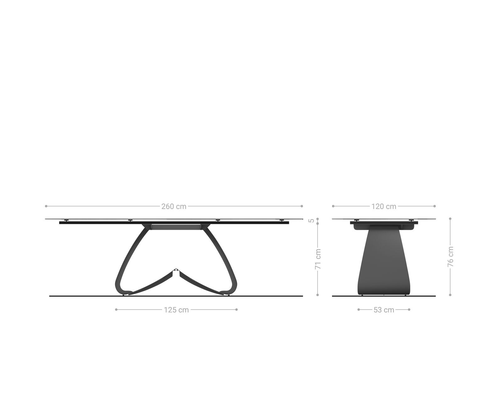 Eettafel Edge Boot 260x120 cm Keramiek Laminam® Nero Greco Anthrazit W-onderstel Metaal Zwart 5