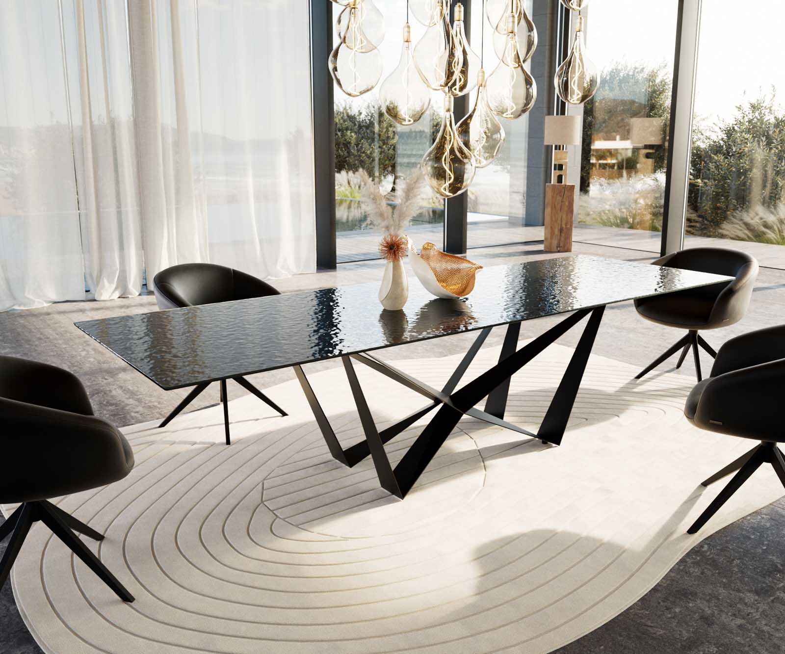Eettafel Edge Randglas reliëfglas rechthoek