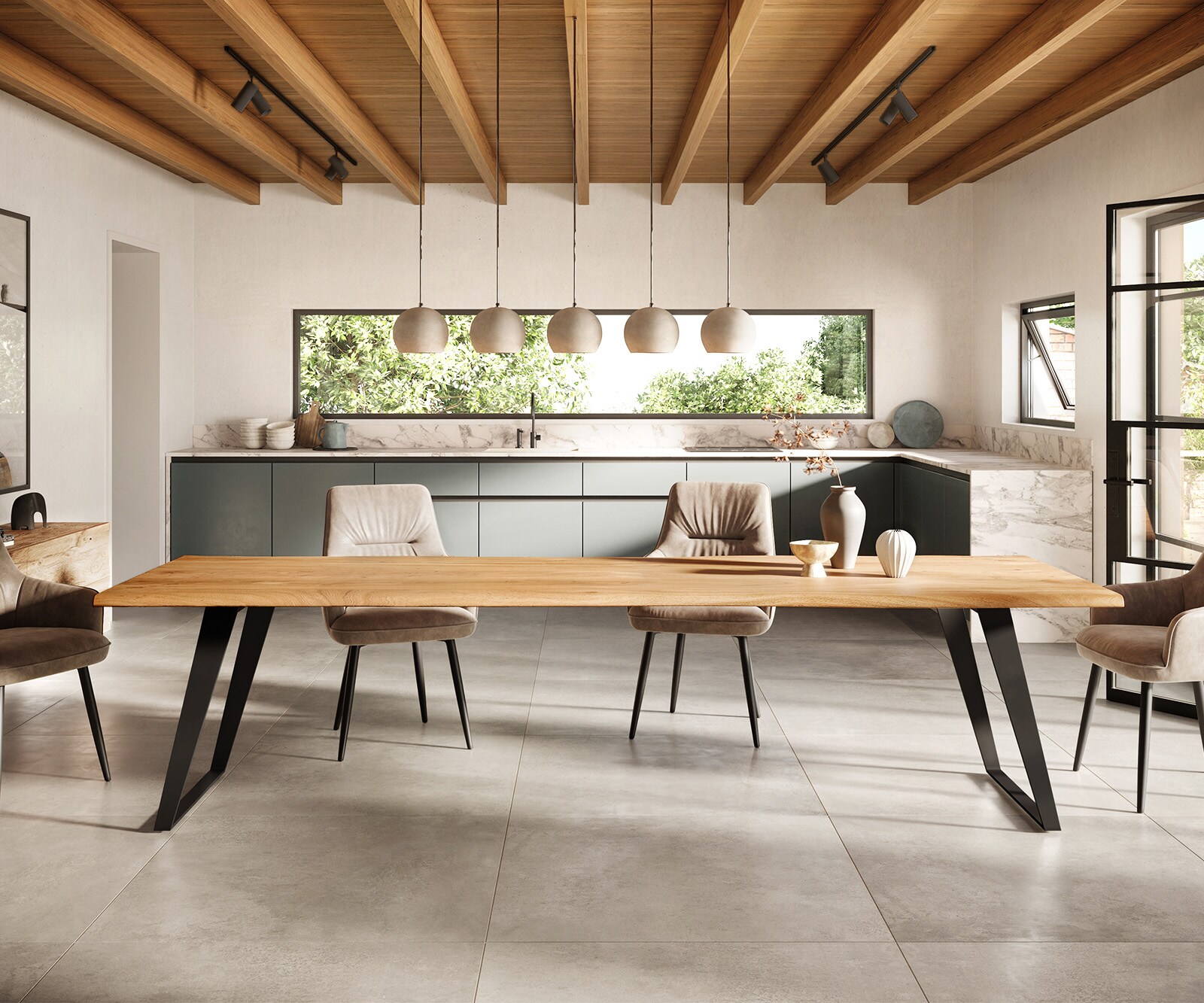 Eettafel Edge 300x100 XL acacia natuur metaal schuin Live-Edge 1