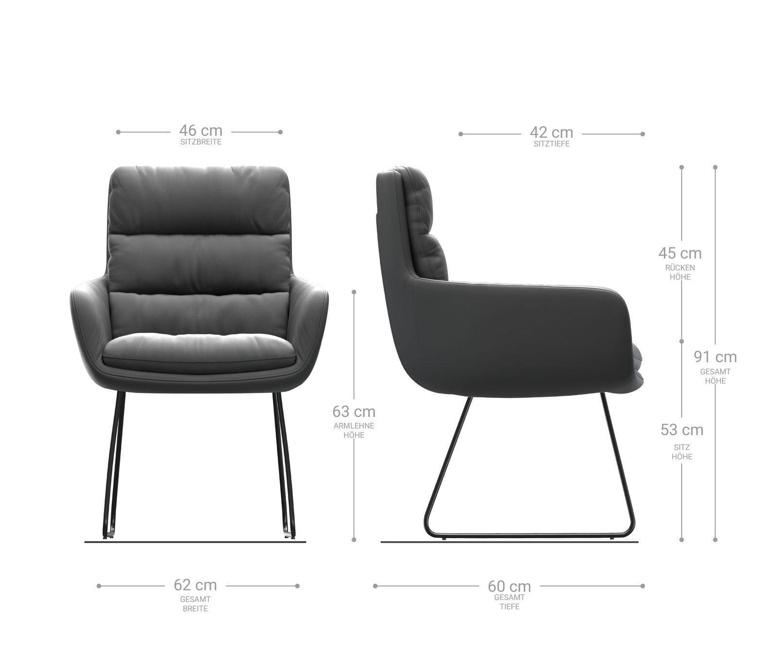 Eetkamerstoel Abelia-Flex met armleuning echt leer zwart slipframe roestvrij staal 5 Eetkamerstoel Abelia-Flex met armleuning echt leer zwart slipframe roestvrij staal 5