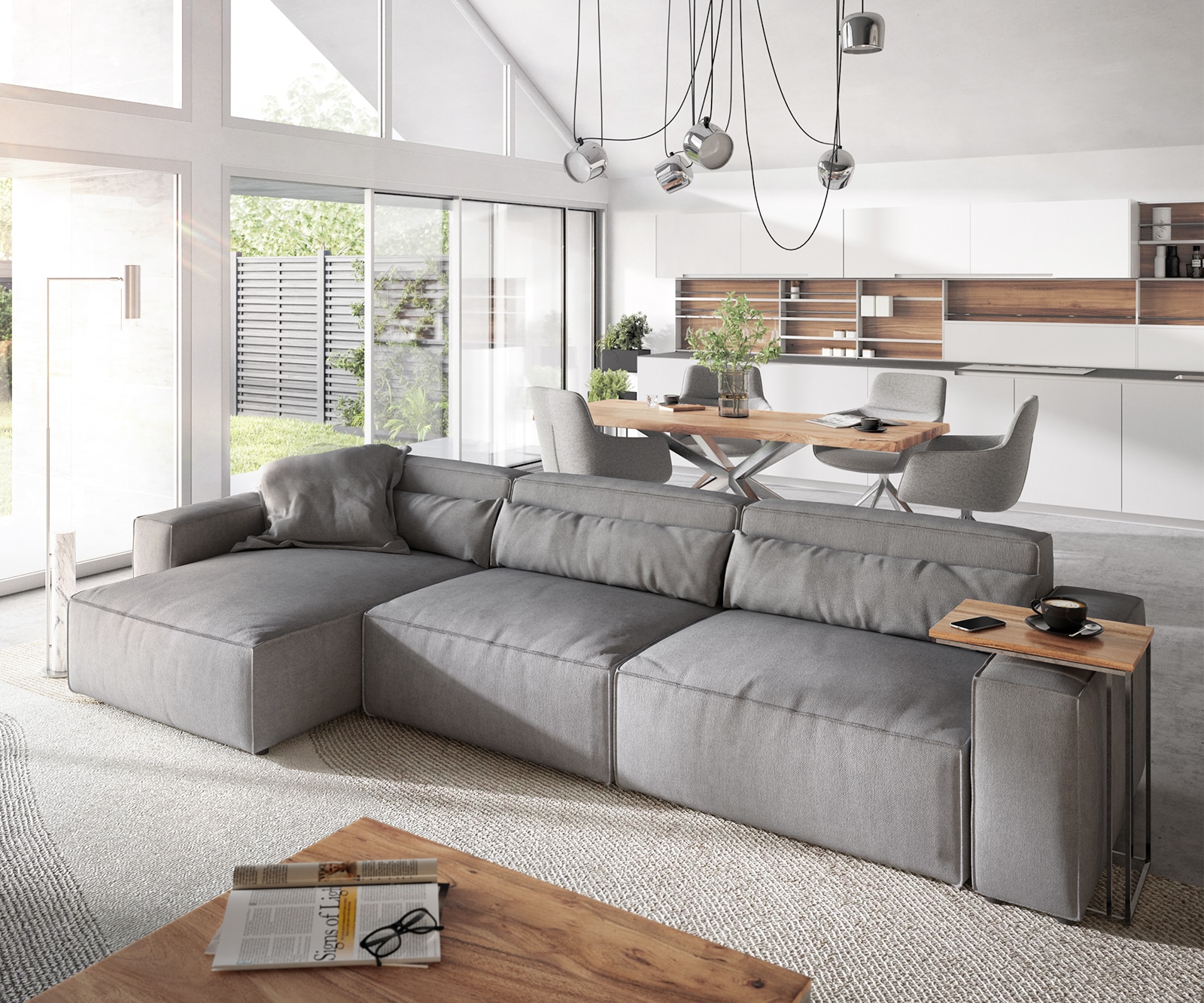 Hoekbank Sirpio XL 370x170 cm microvezel grijs Hoekbank Sirpio XL 370x170 cm microvezel grijs