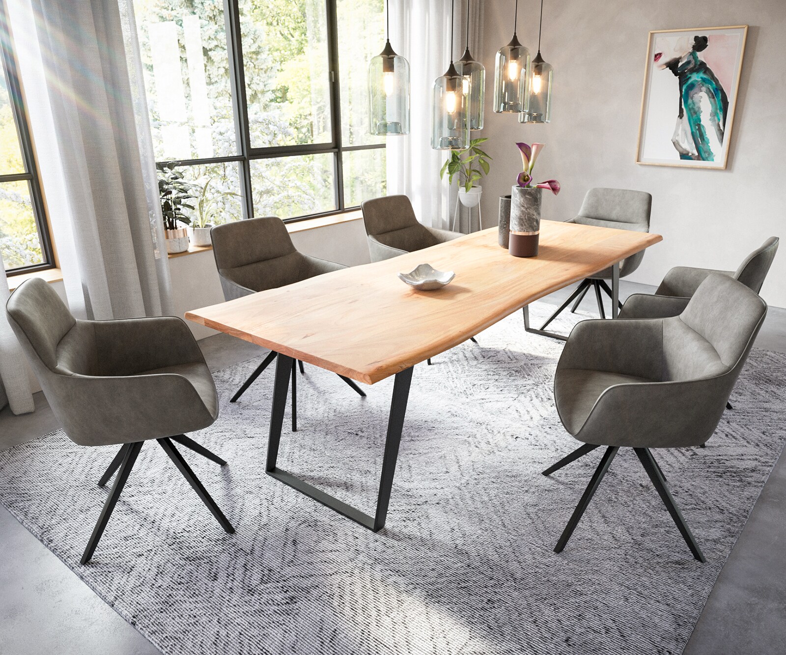 Eettafel Edge 260x100 acacia natuur metaal schuin Live-Edge