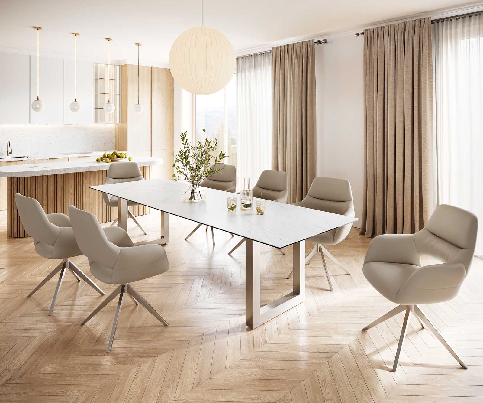 Eettafel Edge 300x100 keramiek Laminam® Statuarietto wit roestvrij staal breed 6