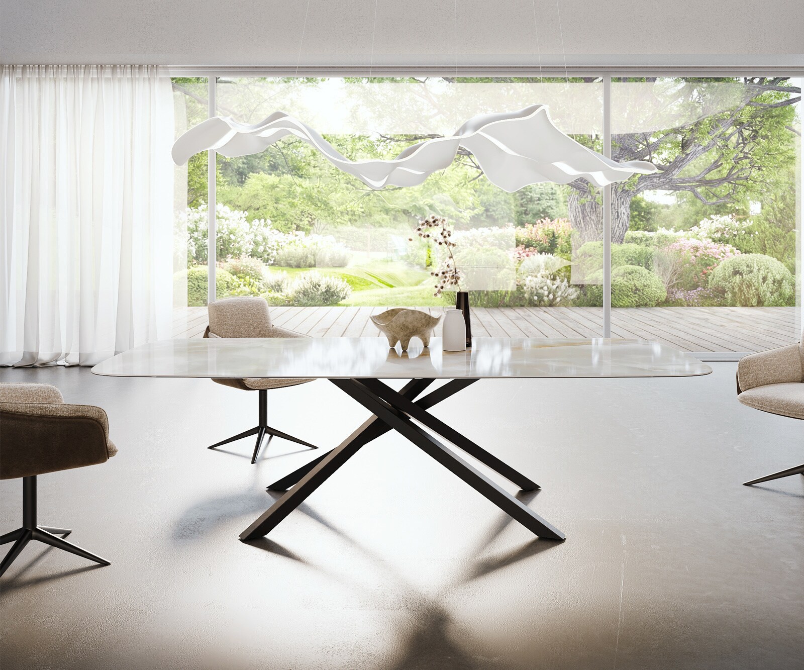 Eetkamertafel Edge Boot 270x120 cm Keramiek Iris FMG Onice Grigio kruisonderstel Rechthoek Zwart 2