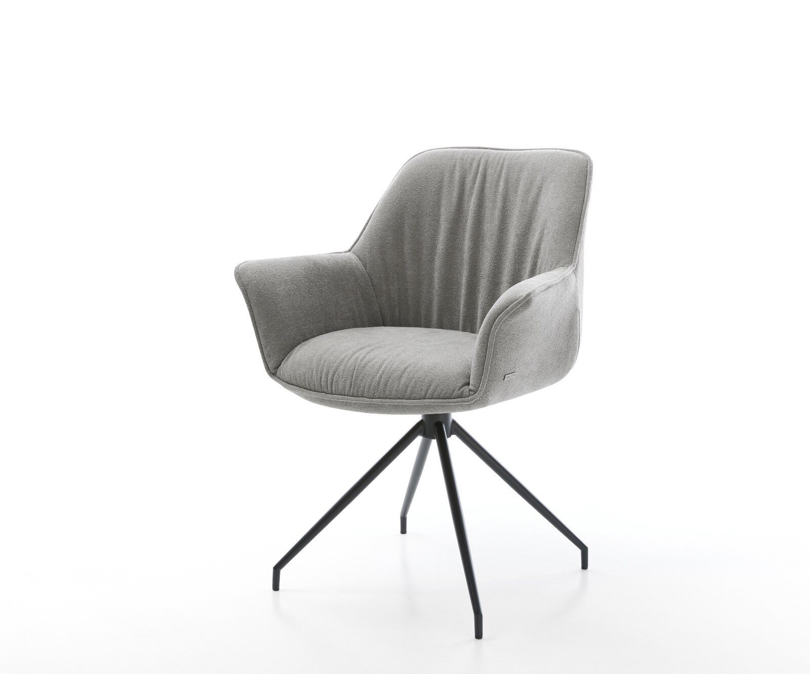 Eetkamerstoel Keila-Flex met armleuning zachte stof met structuur grijs kruisframe conisch zwart